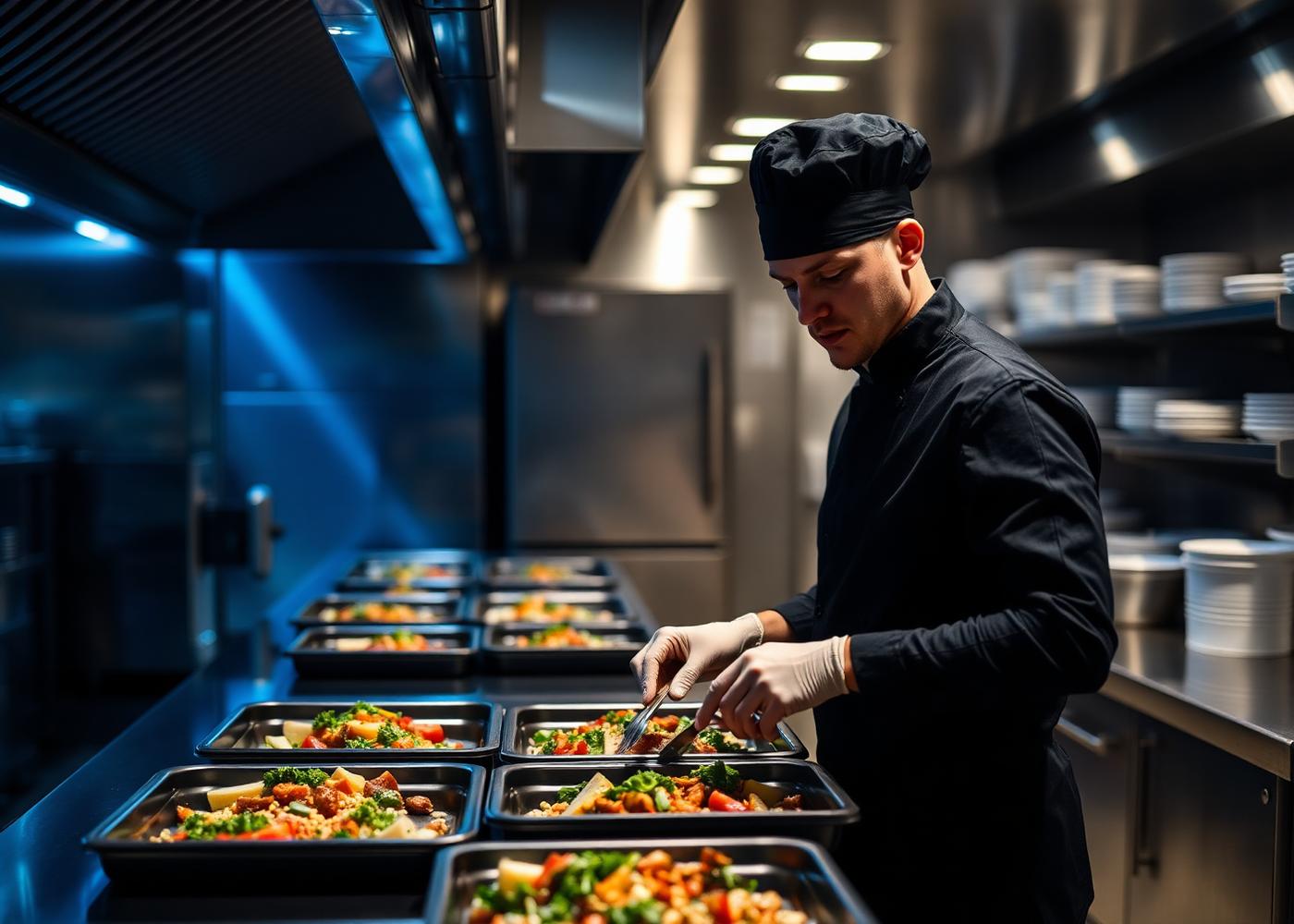 JR Preps chef plating meals in the kitchen